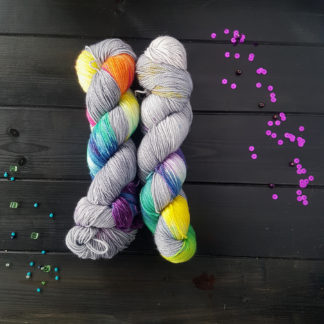 Lady Greynicorn: rainbow microstripe sparkle sock yarn